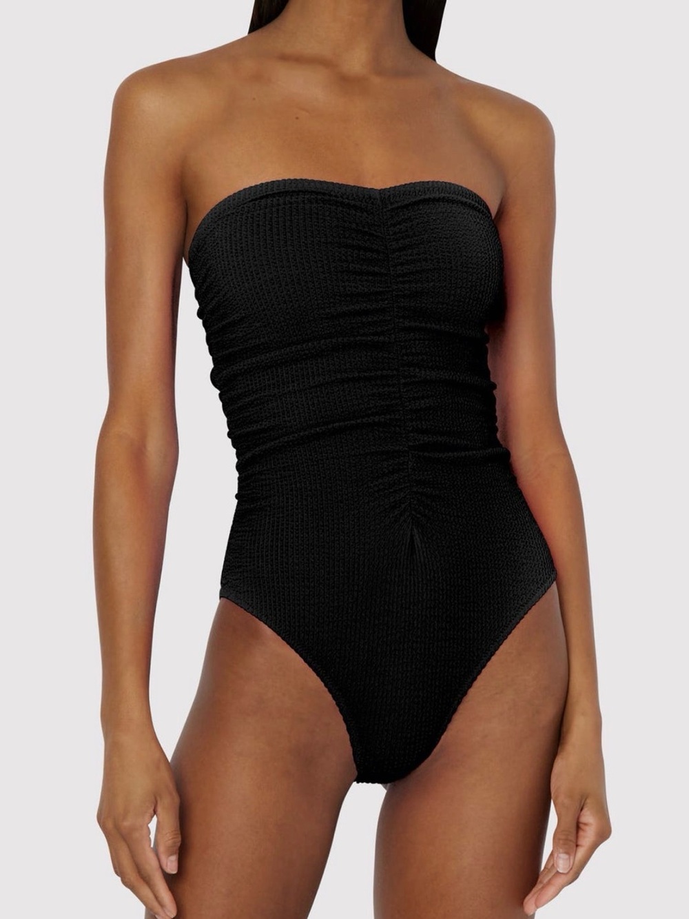 NWT Milly Textured Ruched Black One Piece Women’s Bathing Swimsuit Sz L $275